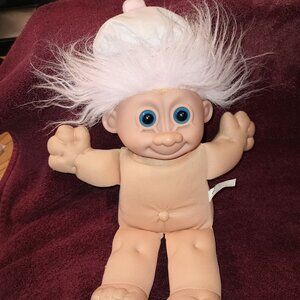 Vintage Russ Troll pink Hair Blue Eyes Soft Body 1990